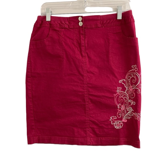 Olivia & Martin Gramercy Park Skirt Womans Size M Pink Embroidered Stretch - Picture 1 of 5